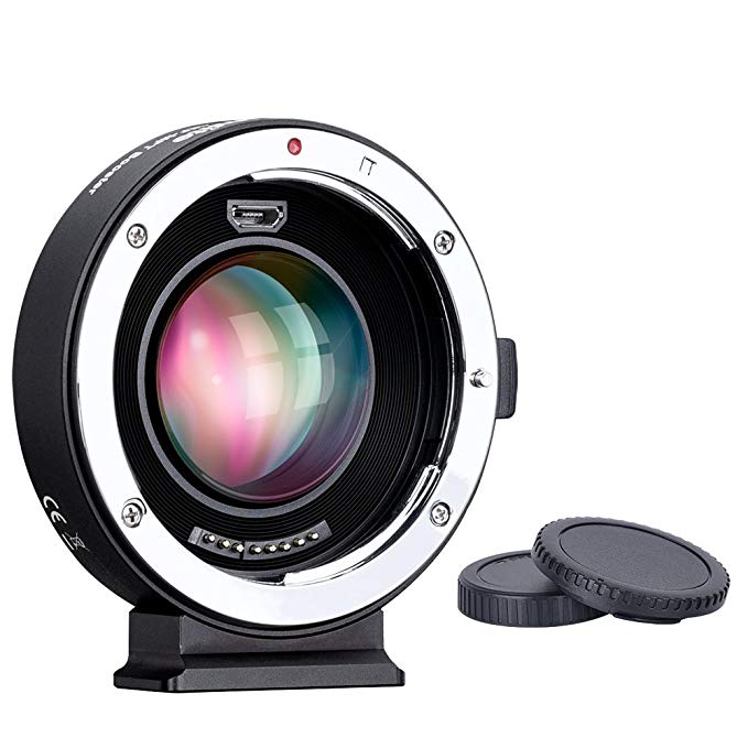 Commlite CM-AEF-MFT Speed Booster 0.71x Autofocus Focal Reducer Adapter for Full-Frame Canon EF Lens Mount to Micro Four Thirds Cameras GH4 GH5 GF6 GF1 GX1 GX7 E-M5 E-M10 E-PL5 (With USB updated port)
