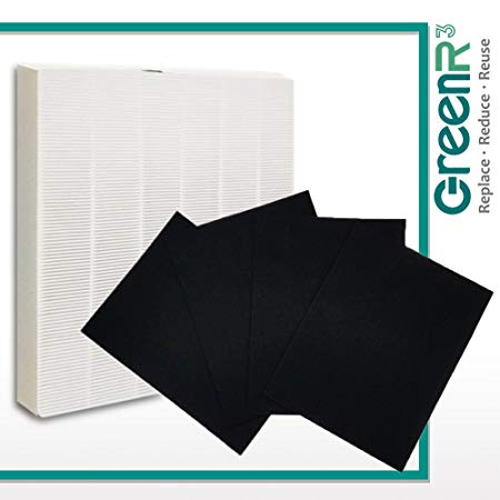 GreenR3 1-PACK Air Purifier True HEPA Air Filter   4 Replacement Carbon Filters for Fellowes HF-300 fits Fellowes AP300PH HF300 AeraMax 290300 DX95 Model Series Accessories Parts Number PN and more