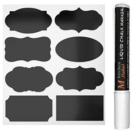 MFLABEL 48pcs Reusable Chalkboard Labels with Erasable White Smooth Liquid Chalk Marker - Premium Stickers for Jars