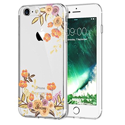 iPhone 6 Plus Case,iPhone 6S Plus Case, LUOLNH Slim Clear Chrome Gold Floral Pattern Soft Flexible TPU Back Cover Case for Apple iPhone 6 Plus/6S Plus 5.5 inch -D