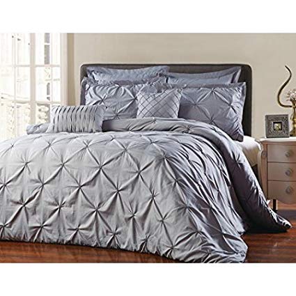 Unique Home 8 Piece Maison Pinch Pleat Reversible Trellis Bed in a Bag Comforter Set (Grey, Queen)