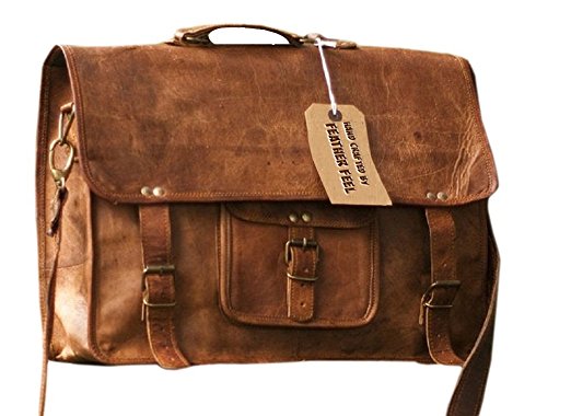 Right Choice Men's Vintage Genuine Leather Laptop Briefcase messenger satchel bag18X13X6 Brown