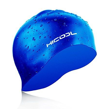 HiCool Swim Cap, Waterproof Silicone Swim Cap Comfortable Durable Swimming Cap Keep Hair Dry with Anti-Slipping and Highly Elastic For Men Women Adults