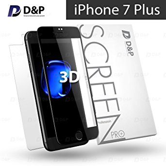 D&P Iphone 7 Plus 3D Curve Fit HD Tempered Glass Screen Protector,Perfect Fit / 100% Edge curved / Anti-Fingerprint / High-Transparency / High-Response / Anti-Bubbles / Anti-Scratch[1+1 pack][Black]