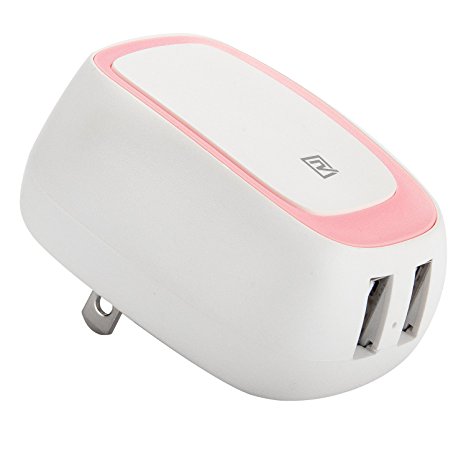 USB Charger, Allytech 2.4A 12W Dual USB Wall Charger Dust-proof Travel Charger with Foldable Plug for iPhone 6s 6 plus 5 5s 5c, iPad, samsung galaxy, and Android or USB Devices (Pink)