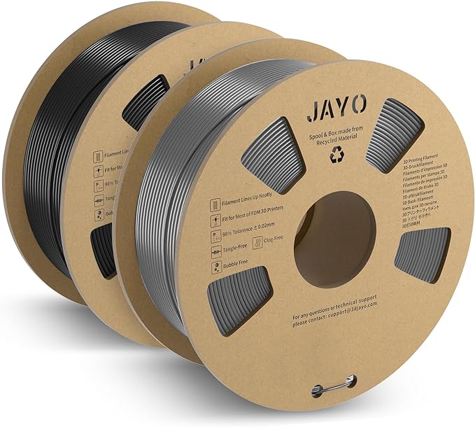 JAYO PLA  Filament1.75mm, 3D Printer Filament, 1.1KG 2 Spool, Dimensional Accuracy  /- 0.02 mm, 3D Printing Filament Black Grey