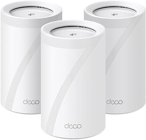 TP-Link Tri-Band WiFi 7 BE10000 Whole Home Mesh System (Deco BE63) | 6-Stream 10 Gbps | 4 × 2.5G Ports Wired Backhaul, 4× Smart Internal Antennas | VPN, AI-Roaming, MU-MIMO, HomeShield (3-Pack)