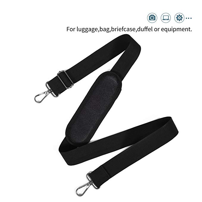 Universal Premium Duffle Bag Strap Replacement Shoulder Strap Adjustable Travel Luggage Strap Bag Belt with Metal Hooks & Pad Replacement for Briefcase Messenger Bag Camera Bag Laptop Case, Black