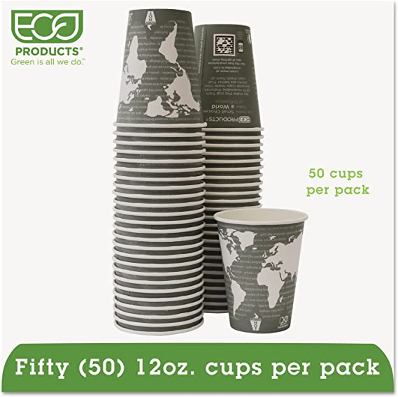 Eco-Products Epbhc12wapk World Art Renewable/Compostable Hot Cups 12 Oz Gray 50/Pack (Ecoepbhc12wapk)