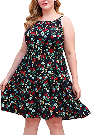 Nemidor Women's Casual Plus Size Spaghetti Strap Boho Dress Summer Print Beach Sundress with Pockets NEM244