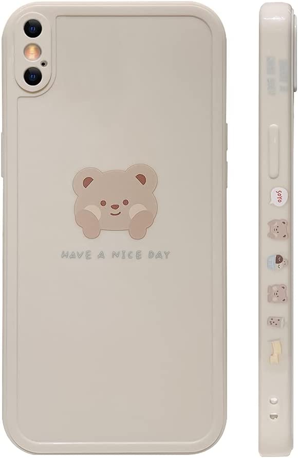 Ownest Compatible with iPhone X/XS Case Cute Painted Design Brown Bear with Cheeks for Women Girls Fashion Slim Soft Flexible TPU Rubber for iPhone X/XS-Beige