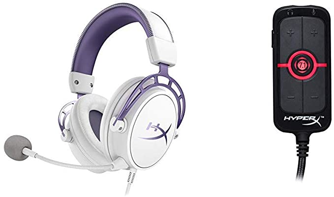 HyperX Cloud Alpha Gaming Headset - White/Purple - Limited Edition for PC, PS4 & Xbox One, Nintendo Switch & Amp USB Sound Card - Virtual 7.1 Surround Sound - Works with PC/PS4 (HX-USCCAMSS-BK)