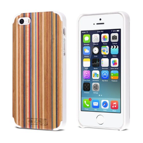 iPhone SE  5S  5 Case  iCASEIT Handmade Premium Quality Genuinely Natural and Unique Wood Case Slim Profile  Strong and Stylish Snap on Back Bumper  Non-Slip Precise Fit  Rainbow  White