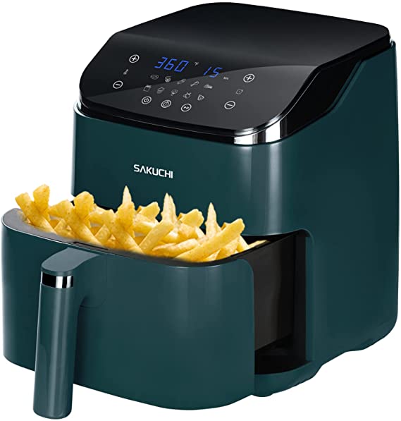 Sakuchi 10-in-1 Air Fryer 5.8 Quart Electric Hot Air Fryers Oven Oilless Cooker with 10 preset Cooking Programs, LED Touch Screen, Nonstick Cooking Tray, 1500W (Green)