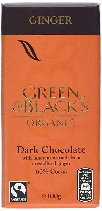 Green & Black's Organic Ginger Dark Chocolate Bar, 100g (Pack of 5)