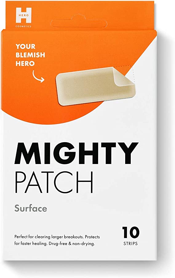 Mighty Patch Surface - Hydrocolloid Large Acne Pimple Patch Spot Treatment (10 count) for Body and Larger Breakouts on Cheek, Forehead, Chin, Vegan, Cruelty-Free