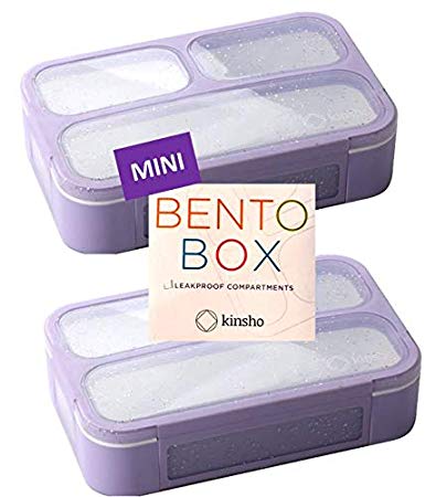 MINI Lunch-Box Snack Containers for Kids | SMALL Bento-Box Portion Container | Toddler Pre-School | Leak-proof Boxes for Adults or Girls | Purple Sparkle Set of 2