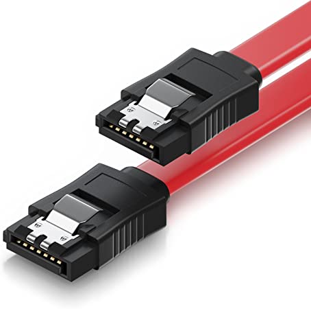 deleyCON 50cm (19.69 Inch) SATAIII Cable S-ATA 3 Data Cable HDD SSD Connection Cable Metal Clip 6GBit/s 2 Straight L-Type Connectors - Red