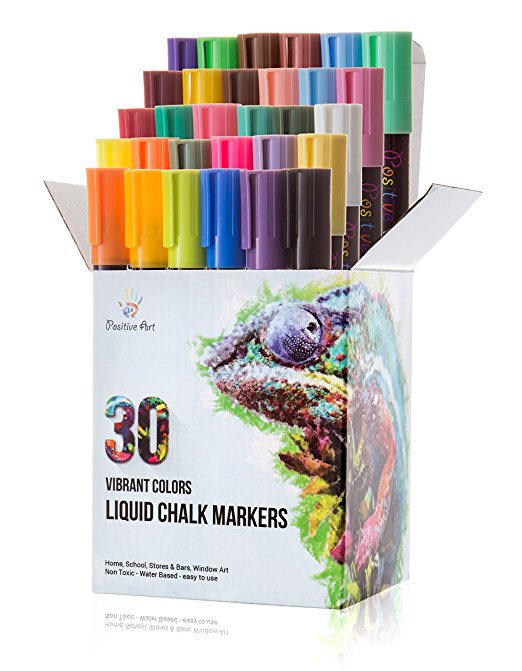 Liquid Chalk Markers 30 Colors By Positive Art: Bright Colors,Painting And Drawing For Kids And Adults, Window And Board Art For Bistros, Bars And Stores, Easy To Wipe And Use, Non-Toxic
