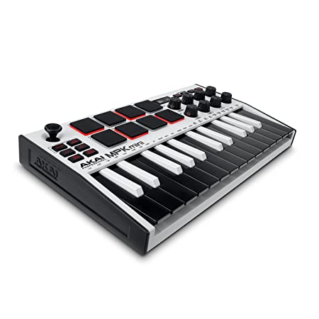 Akai Professional MPK mini MK3 – 25 Key USB MIDI Keyboard Controller With 8 Backlit Drum Pads, 8 Knobs and Music Production Software included (White)