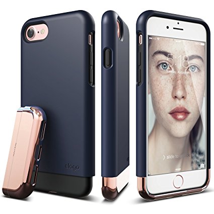 elago iPhone 7 Case [Glide][Jean Indigo / Chrome Rose Gold] - [Multi-Option Case][Military Drop Test Certified][Sophisticated Shock Absorption] - for iPhone 7