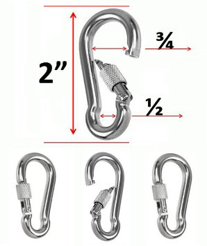 Stainless Steel 304 Spring Snap Hook Carabiner with Screw Lock 2 14 Inch -Set of 4