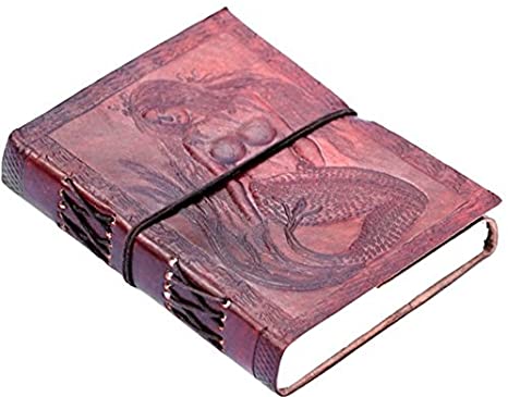 QualityArt Handmade Leather Journal Diary Mother's Day Gift Embossed Mermaid Poetry Book Travel Artist 6X4