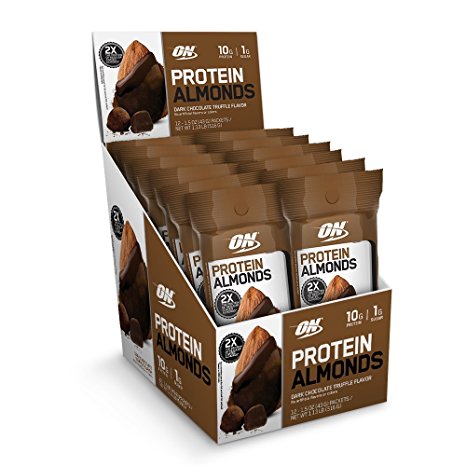 Optimum Nutrition Whey Protein Almonds Snacks, Dark Chocolate Truffle, Travel To-Go 12 Count Packs