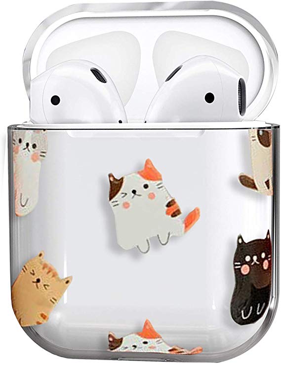 AirPods Case,Cute Clear Smooth TPU [No Dust] Shockproof Cover Case for Apple Airpods 2 &1,Kawaii Fun Cases for Girls Kids Teens Air pods (Cat)