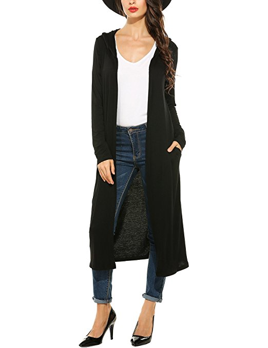 Beyove Women's Long Sleeve Waterfall Hoodies Open Front Maxi Cardigan Sweater