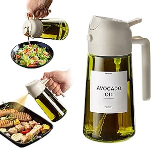 16oz Olive Oil Dispenser for Kitchen - 2 in 1 Olive Oil Dispenser and Oil Sprayer - Olive Oil Dispenser Bottle w/Stickers - Olive Oil Sprayer for Cooking White (Light Blockage)