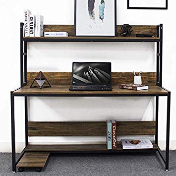 Modern Computer Desk Study Table - Bizzoelife Compact Writing Table with Hutch for Home Office Workstation (Vintage)