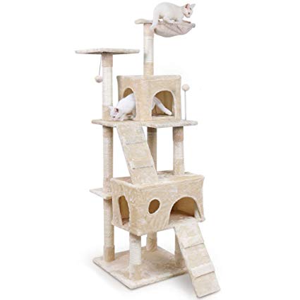 Ohana 68" Cat Tree with Scratching Posts,Deluxe Kitten Play House with 2 Condos Natural Sisals Kitty Climber Tower Furniture Beige