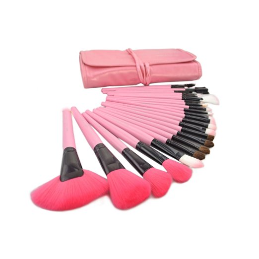DragonPad® Roll up Case Kit 24 PCS Pro Wooden Handle Makeup Brush Tool (Pink)