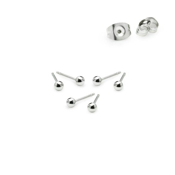 RIJ - "3 Pairs" Stainless Steel 3mm Tiny Ball Stud Earrings, Hypoallergenic & Nickel-free