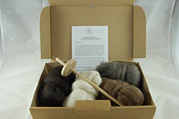 Hand wool spinning starter kit - includes drop spindle, instructions and 4 shades of Finnish sheeps wool rovings