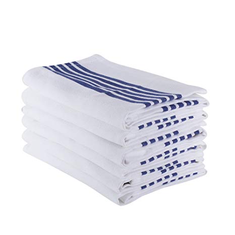 The Weaver's Blend Set of 6 Kitchen Towels, Stripe Design, 100% Cotton, Absorbent, Size 28”x18”, Blue Stripe,Kitchen Towels and Dish Cloths