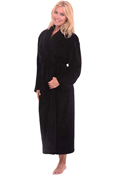 Alexander Del Rossa Womens Fleece Solid Color Robe, Long Bathrobe