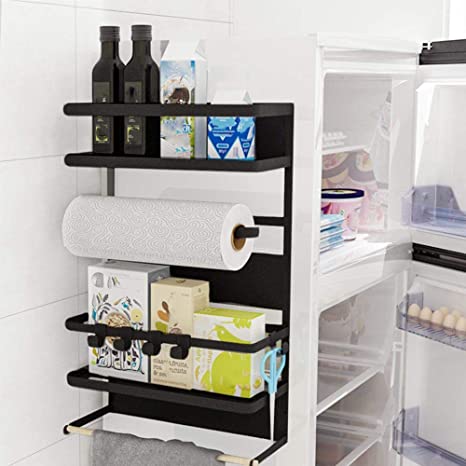 YORKING Magnetic 4 Tier Kitchen Fridge Organiser Paper Towel Foil Cling Film Holder Storage Rack Bottle Rack
