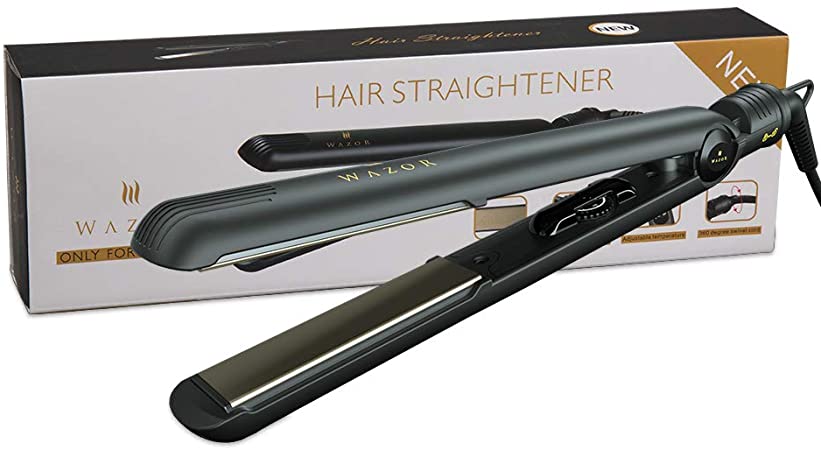 Professional Negative Ion Hair Straightener,Ceramic Flat Iron with 1 inch Titanium Styling Plates,Rotating Adjustable Temperature for All Hair Types,Auto Shut Off,Dual Voltage,Black