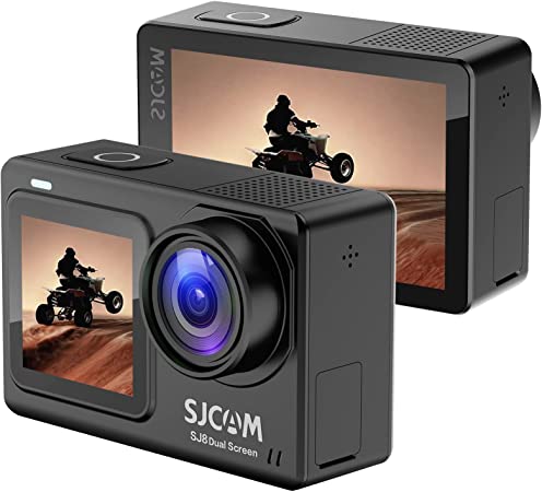 SJCAM SJ8 Dual Screen Action Camera 4K 30FPS 20MP WiFi Underwater Cameras with 2.33'' Large Touch Screen 131FT Waterproof Support Remote Control and External Mic Outdoor Sports Vlog Camera (Black)