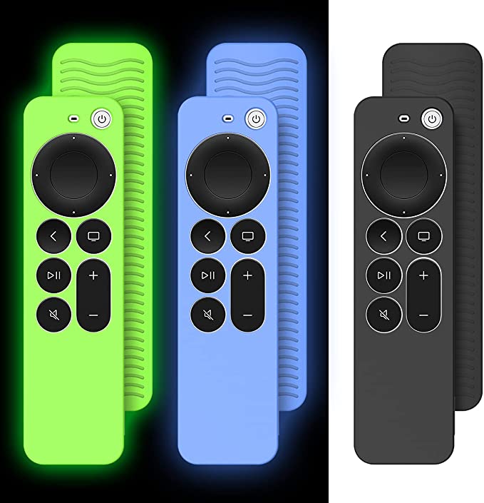 [3Pcs] Protective Case for Apple Siri Remote (2nd Gen)-2021 Release, Alquar Shockproof/Full Body Protective Silicone Cover for Apple 4K HD TV Siri Remote (2nd Gen) with Lanyard(Glow Green Blue Black)