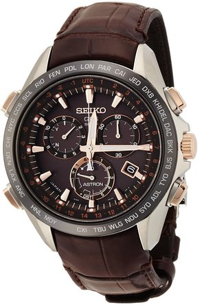Seiko Astron Solar GPS Brown Dial Titanium Leather Men's Watch SSE025