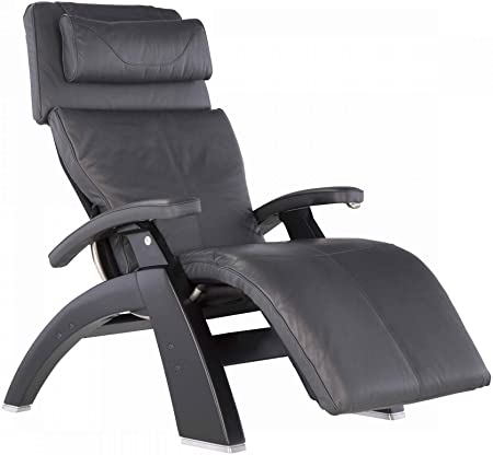 Perfect Chair Human Touch PC-420 Classic Manual Plus Series 2 Black Matte Wood Base Zero-Gravity Recliner - Gray Premium Leather