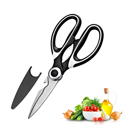 Multi-Purpose Kitchen Shears YKSH Heavy Duty Kitchen Scissors Stainless Steel Sharp Blade with Large Soft Grip Handles Perfect for Chicken, BBQ's & Daily Use(Black)