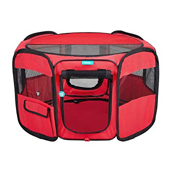 Pawdle Deluxe Premium Foldable Portable Traveling Exercise Pet Playpen Kennel Cats, Dogs, Kittens and All Pets - Travel Carrying Case - in Ground Stakes - Removable Shaded Cover and Bottom by