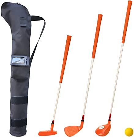 KONDAY Kids Golf Clubs Set Children Golf Set Yard Sports Tools Three Clubs with Carry Bag and Soft Balls