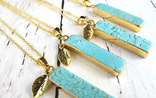 Christmas Gifts for Her, Bridesmaid Necklaces, Gold Initial and Turquoise Pendant Necklaces, Personalized Bridesmaid Gifts, Rustic Wedding, Bridal Party Necklaces,
