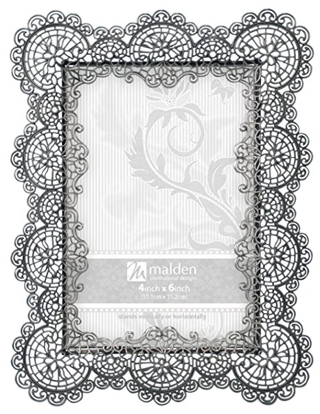 Malden International Designs Sabella Lace Metal Picture Frame, 4x6, Silver