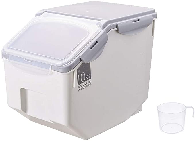 WAQIA 22Lb Rice Storage Container Bin Box with Scale Measuring Cup, Cereal Bucket Tank